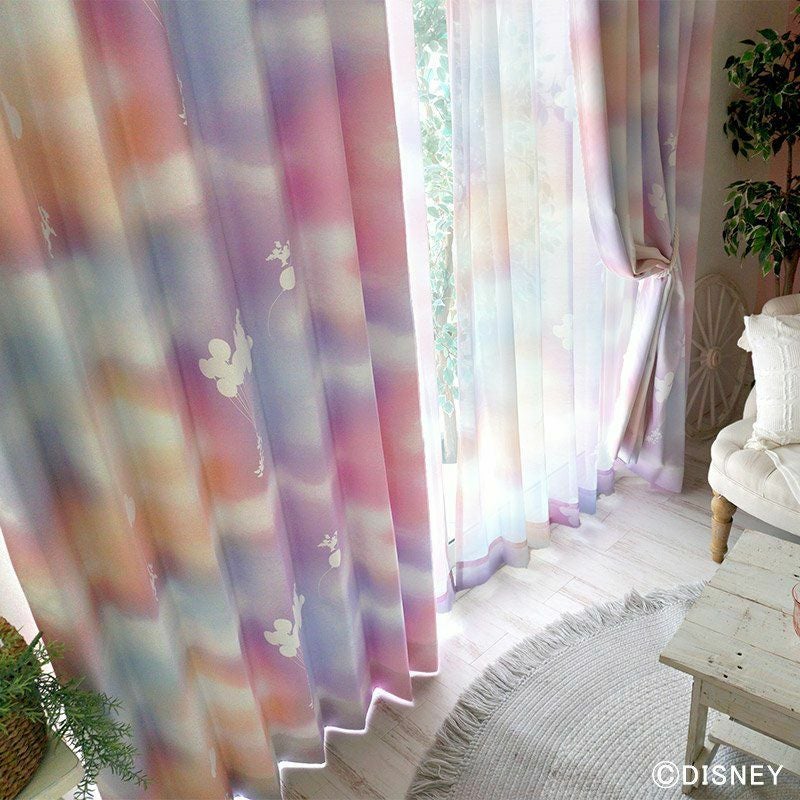Disney】おしゃれなディズニーカーテン ≪ミッキーメロウ／ピンク