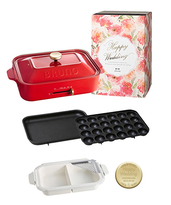 結婚祝い》コンパクトホットプレート+仕切り鍋＋刻印ノブ ギフトセット