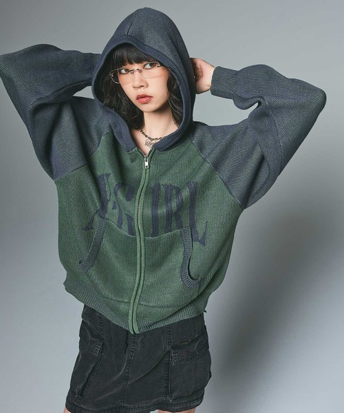 X-girl（エックスガール）の「LOGO JACQUARD ZIP UP KNIT HOODIE