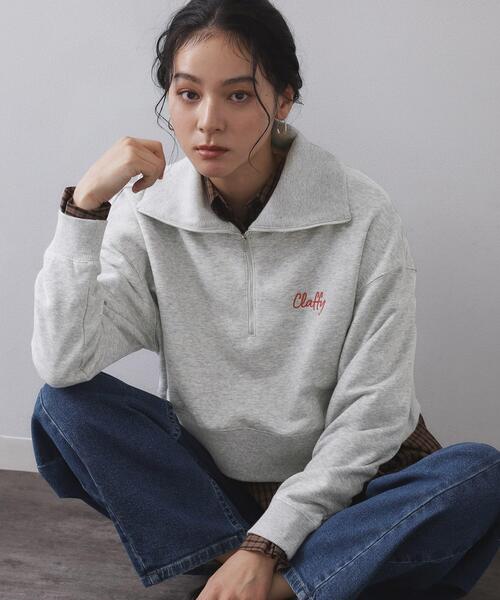 セール】ロゴ刺繍ハーフジップトップス【洗濯機OK】（Tシャツ