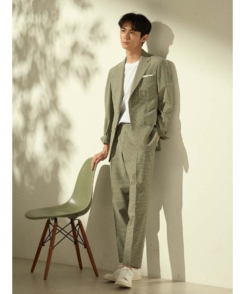 ウール×シアサッカー ギンガムチェック柄 セットアップジャケット