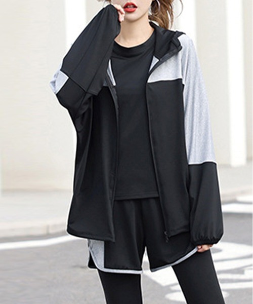 レディース バイカラーヨガフィットネススポーツウェア 上下5点セット