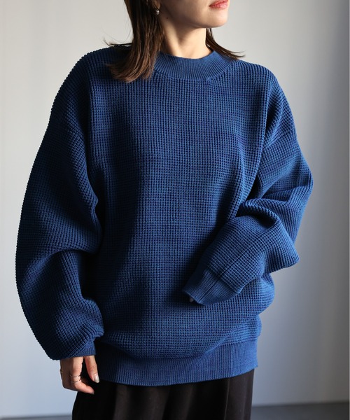 Russeluno ネイビー セーター サイズ6 新色追加 オーバーサイズ畦編みヘンリーネックニットセーター 14554