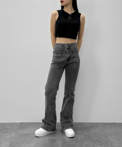 セール】【LVEU.】レースアップタンクトップ / カップ付き トップス