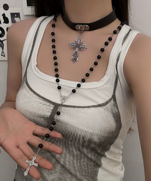 ネックレス 2点セット 十字架 クロス チョーカー 韓国ファッション