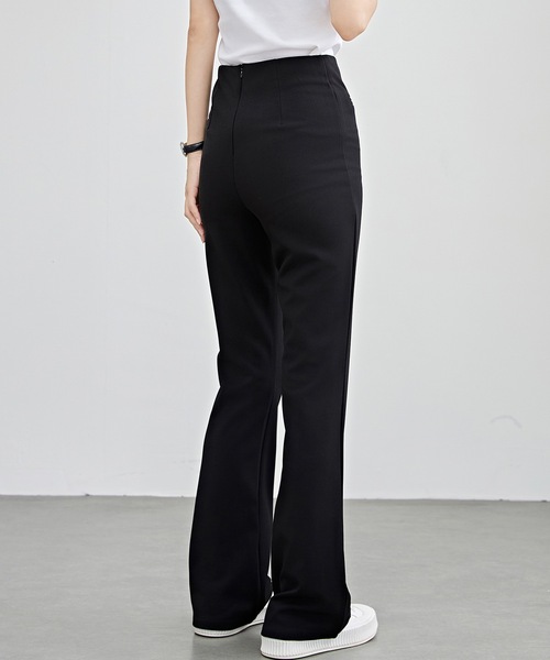 セール】選べる2タイプ ソリッドカラー ハイウエスト シンプル フレア