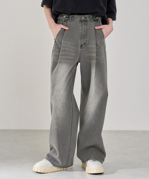 ヴィンテージ加工アジャスタブルラップデニムパンツ（デニムパンツ