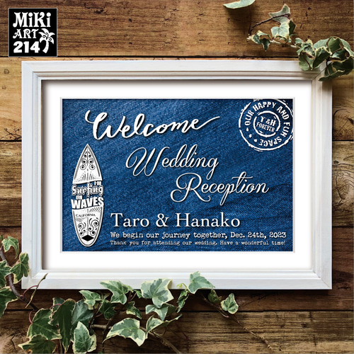 結婚式ウェルカムボード✦ブルーデニム調✦名前入れ✦インディゴ