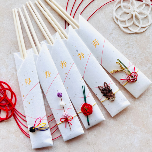 干支の午と縁起物モチーフの水引箸袋5膳セット 箸・箸置き tomoemon