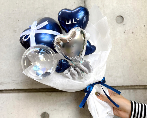 手持ち バルーンブーケ バルーンギフト ネイビー ホワイト 前撮り