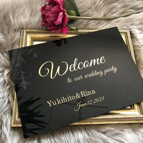 アクリルウェルカムボード（ブラック/ゴールド/A4）エレガント サロン