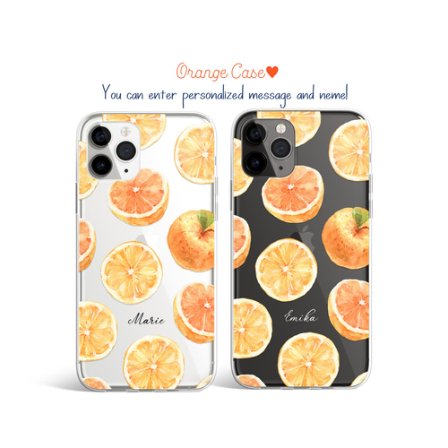 名入れ 多機種対応 iPhone Android【オレンジ クリア ネームケース