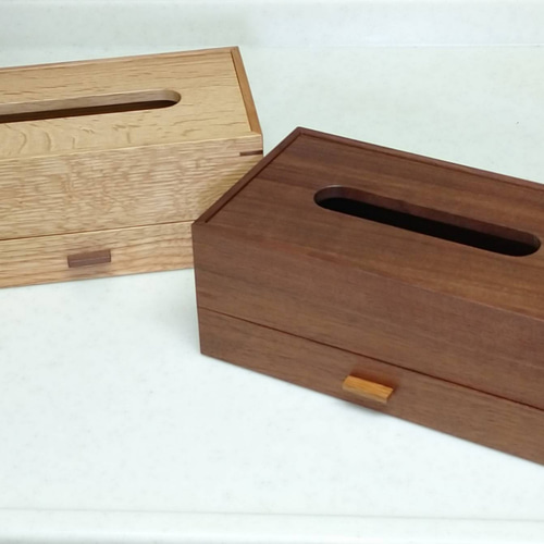 引き出し付き 木製ティッシュケース マスク等 無垢材 ティッシュケース