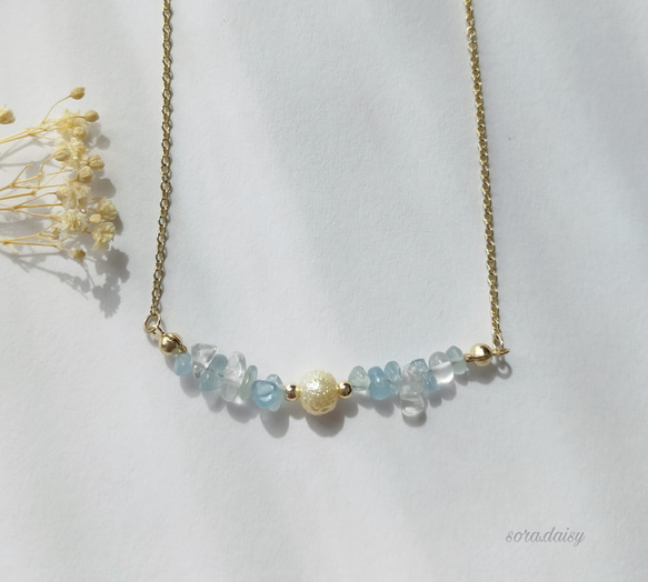 アクアマリン・水晶の天然石ネックレス /アイスブルー *3月誕生石
