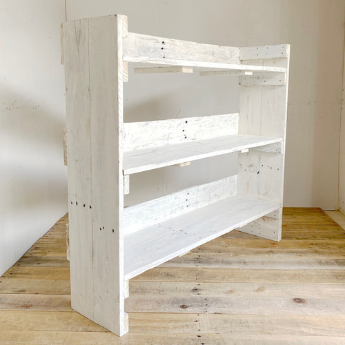 リサイクルウッド☆幅110cm 薄型オープンシェルフ ホワイト 棚