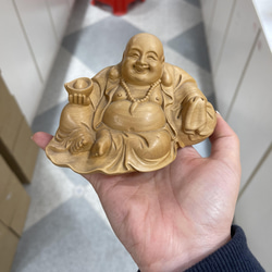布袋様 置物 七福神 木彫仏像 天然の木 仏教工芸品 精密細工 彫刻 大波