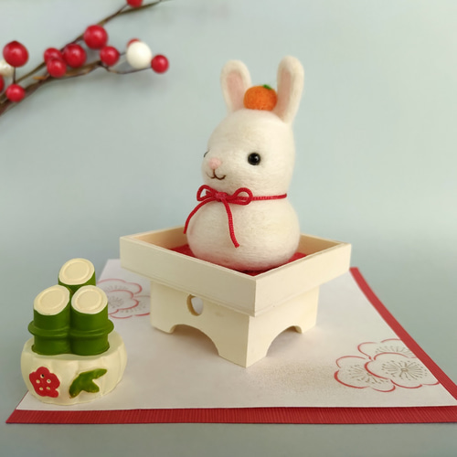 2023(卯年) 鏡餅なうさぎさんのお正月飾り☆羊毛フェルト【受注制作