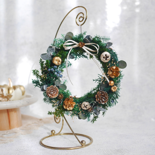 再販】-Noël- ゴールドスタンド付きミニリース 卓上 2way コンパクト