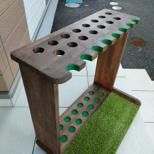 ゴルフクラブスタンド15本＋8(前立てかけ)【完成品】フェルト＆人口芝