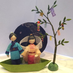 七夕 七夕飾り 織姫と彦星 和紙人形 夏 笹飾り その他置物 【藤桃