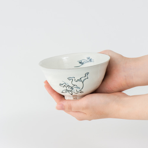 鳥獣戯画ふつうの飯碗(相撲うさぎ) 茶碗・めし碗 清雅堂工房「陶谷窯