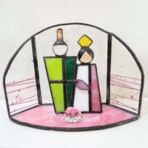 屏風・ぼんぼり・お花付き 立雛【ステンドグラス】ガラス ひな祭り