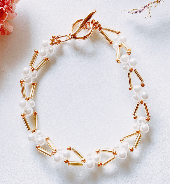 ビーズブレスレット＊ゴールド×クリアゴールド竹ビーズ