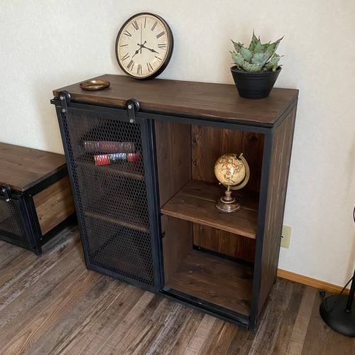 キャビネット 吊扉 W900 シェルフ アイアン家具 アメリカンビンテージ