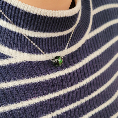 とんぼ玉 森海グリーン ネックレス サージカルステンレス製 スライド