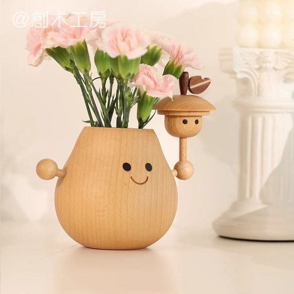 一輪挿し 木製 花瓶 花器 アロマポット 天然木 フラワー入れ 癒し 新