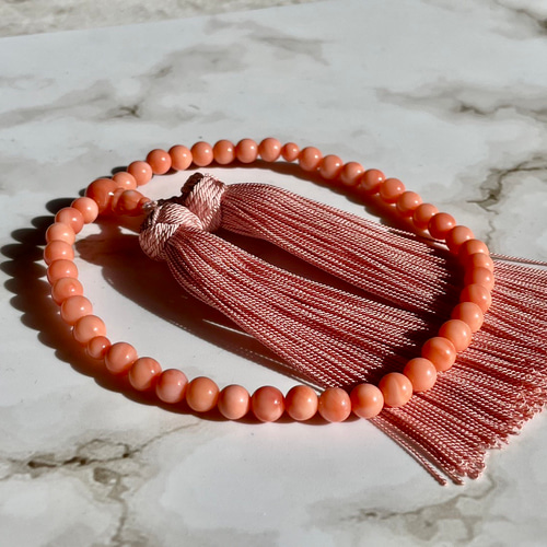天然宝石珊瑚)ピンクサンゴ数珠【当社オリジナル房】 その他雑貨 宝石