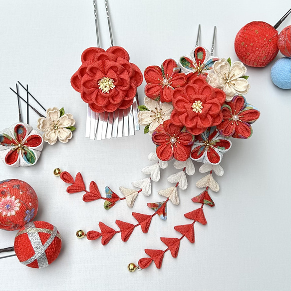 成人式 七五三 つまみ細工かんざし 椿 梅 桜 朱赤 ベージュ *髪飾り