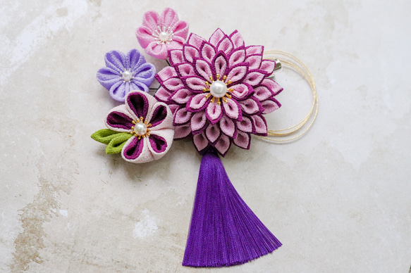 つまみ細工【 紫×ピンク】髪飾り 七五三 成人式 卒業式 その他ヘア