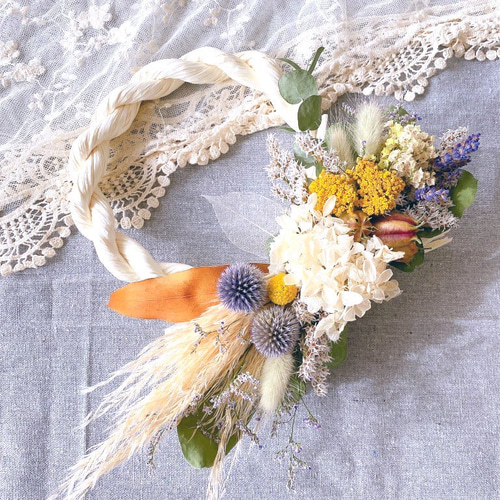 2Way横長スワッグにもなる ドライフラワーしめ縄お正月飾り creema限定