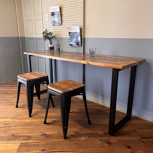 オシャレすぎる！アカシアのカウンターテーブル ロ型アイアン脚 1800