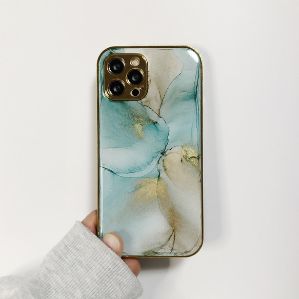 アルコールインクアートiPhoneケース/TPU【くすみブルー】 iPhone