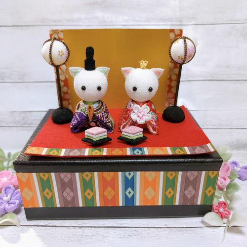 ねこ ひな人形 雛人形 おひなさま ちりめん つまみ細工 ねこちゃん