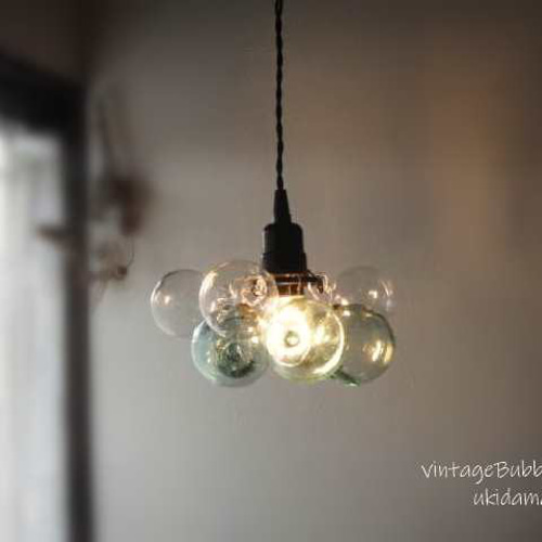 浮き雲ラムネ×クリア9☆ヴィンテージガラスボールペンダントランプ
