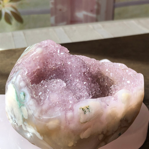 ドゥルージーピンクアメジストフラワーアゲート☆原石☆瀧川神社にて