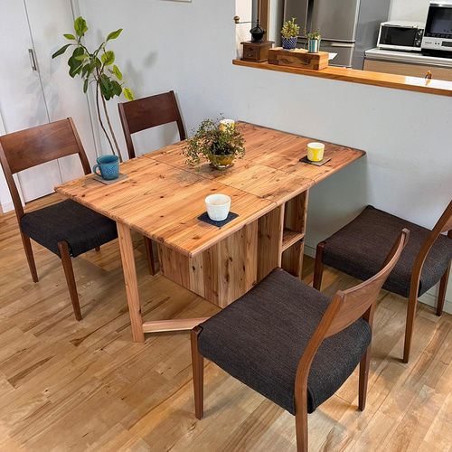 国産杉のバタフライテーブル】角が丸く安心安全 折り畳み カフェ・北欧