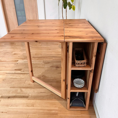 国産杉のバタフライテーブル】角が丸く安心安全 折り畳み カフェ・北欧