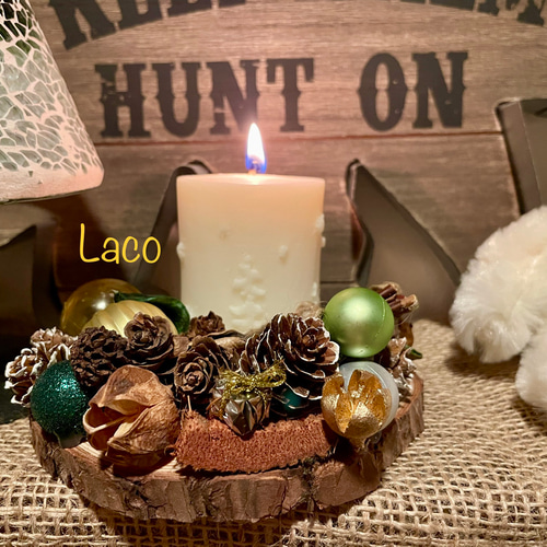 切り株（大） クリスマス キャンドル Xmas飾り ソイワックス 木の実