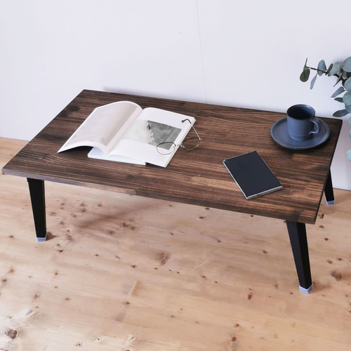 天然木の折りたたみローテーブル / ダークブラウン / 90×45cm