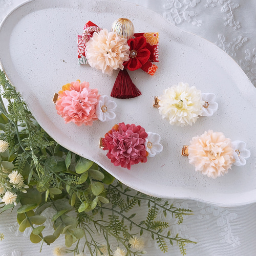 和風リボンの髪飾り2点セット【#赤2】』3歳 7歳 七五三 ひな祭り 誕生