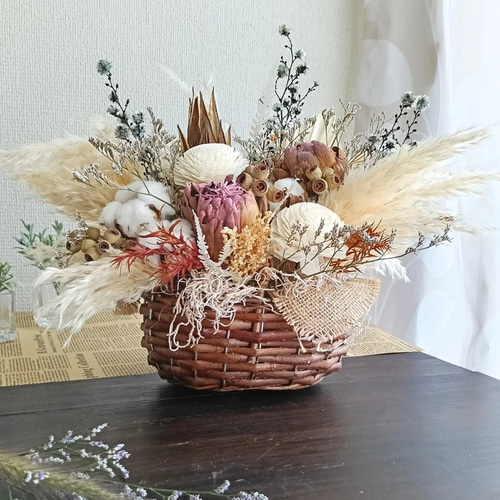 大きめ】ドライフラワーのフラワーバスケット 花かご かごアレンジ