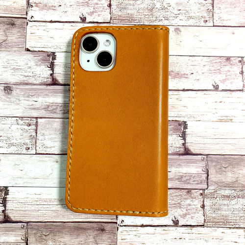 2枚ポケット付き 栃木レザーiPhoneケース キャメル スマホケース 手帳