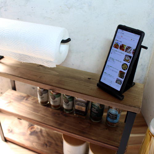 アイアン3段スパイスラック・キッチンペーパーホルダー・スマホ