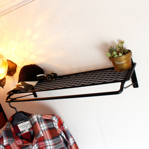 アイアン壁掛けハンガーラック・エキスパンドメタル棚・飾り棚 壁掛け
