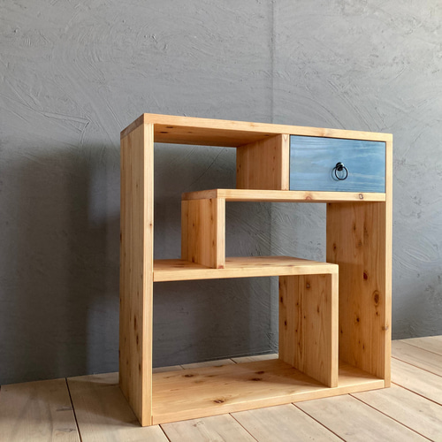 漆塗りの和モダンなシェルフ】桧無垢材の違い棚｜本棚｜棚 棚