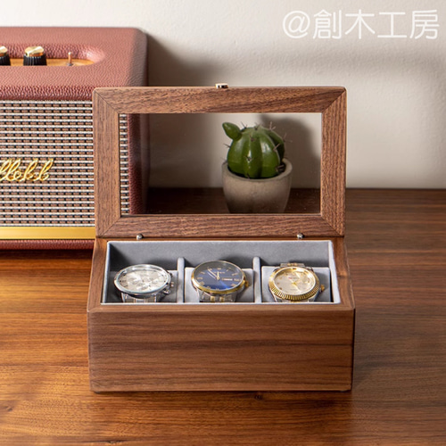 木製 腕時計収納 ガラス付きのウォッチケース ディスプレイ 最大五本